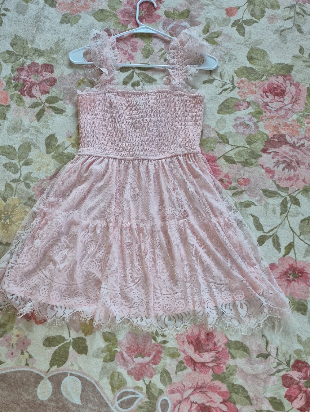 Miami Pale Pink Lace Tiered Dress with Ruffle Straps